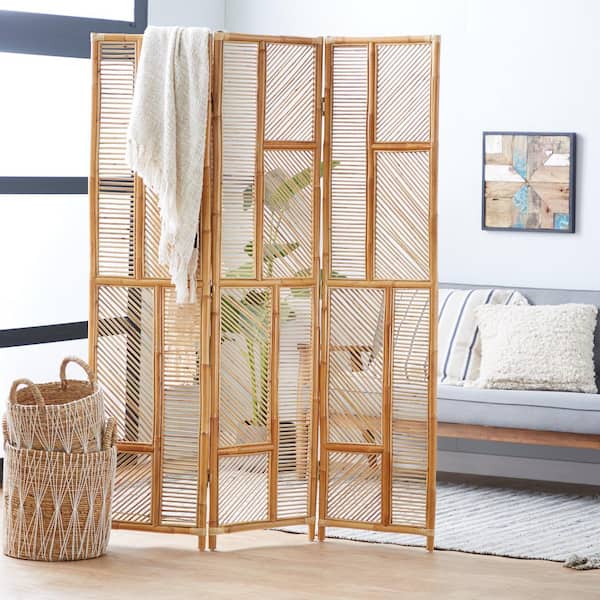Litton Lane 71 in. Brown Contemporary Wood Room Divider Screen