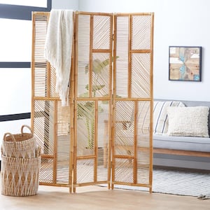 71 in. Brown Contemporary Wood Room Divider Screen