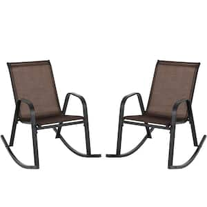 2-Pieces Brown Patio Metal Outdoor Rocking Chair Heavy-Duty Rocker Anti-Slip