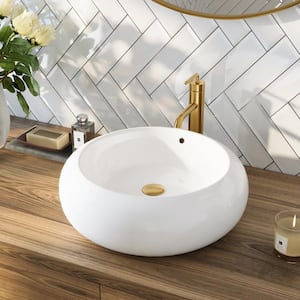 20 in. White Round Ceramic Vessel Sink Modern Above Counter Bathroom Sink Art Basin with Overflow