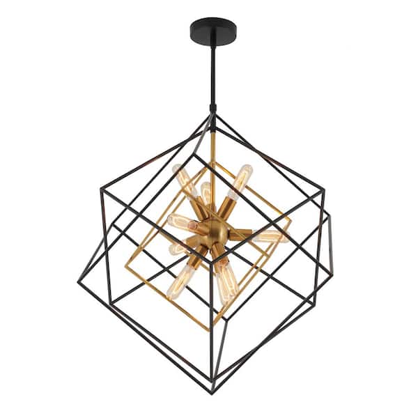 Imperium 9-Light Black and Gold Modern Sputnik Geometric Chandelier Light Fixture for Dining Room or Kitchen