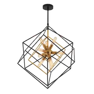 Imperium 25 Watt 9-Light Black and Gold Modern Sputnik Cage Pendant Chandelier Light Fixture for Dining Room or Kitchen