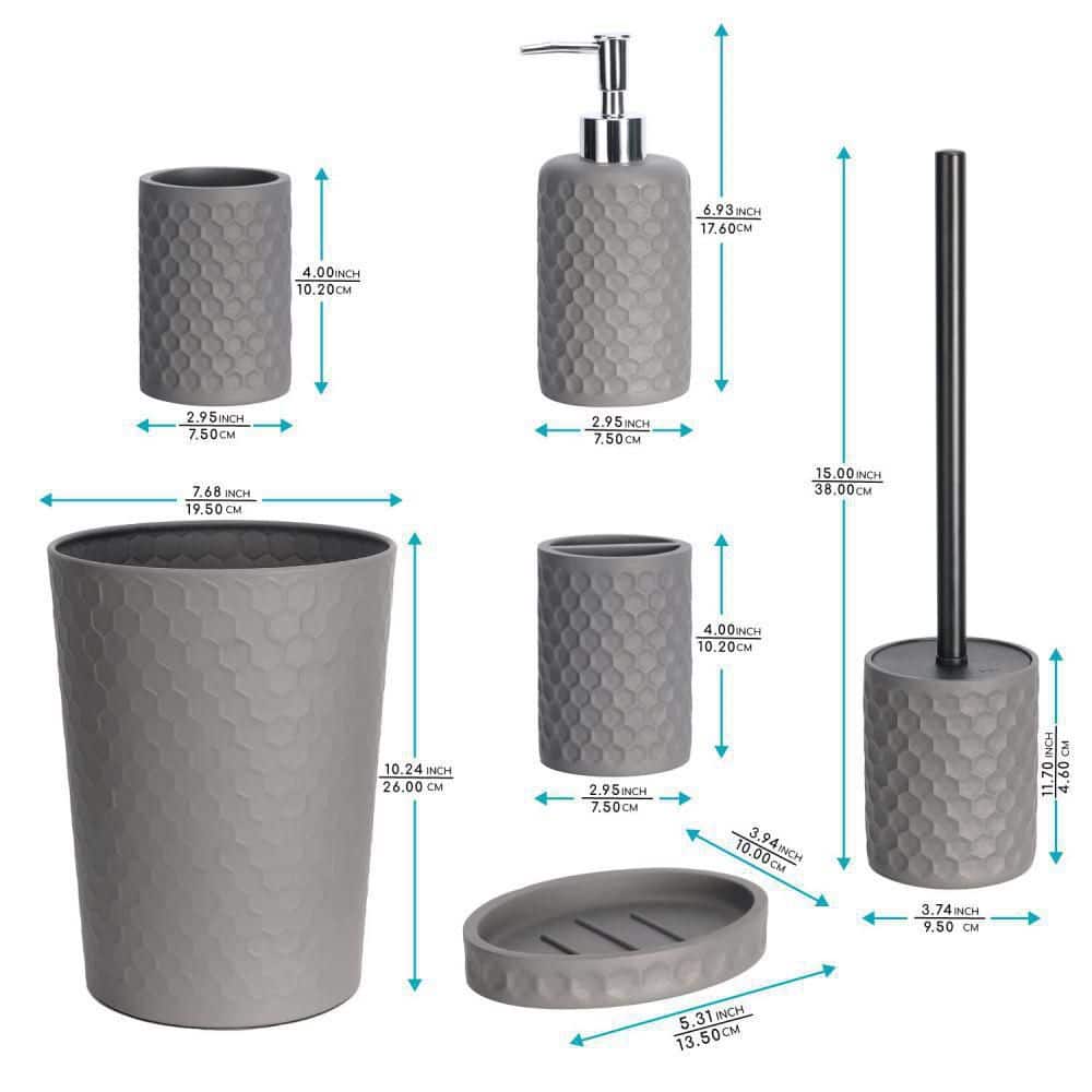 Dracelo 6-Piece Gray Resin Bathroom Accessory Set