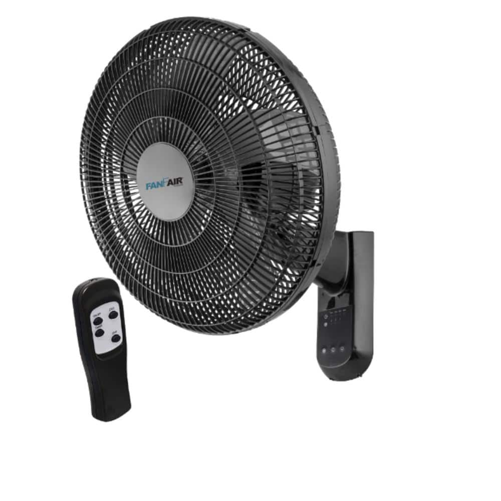 FANFAIR 16 in. 3 Fan Speeds Wall Fan with Remote Control in Black ...