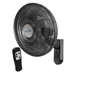 16 in. 3 Fan Speeds Wall Fan with Remote Control in Black