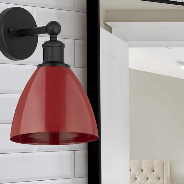 Plymouth Dome 1-Light Matte Black Wall Sconce with Red Metal Shade