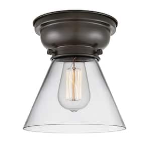 Cone 7.75 in. 1-Light Oil Rubbed Bronze, Clear Flush Mount with Clear Glass Shade