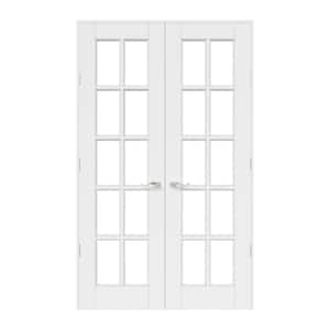 48 in. x 80 in. Universal Handed 10-Lite Clear Glass White Solid Core MDF Prehung French Door with Quick Assemble Jamb