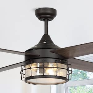 52 in. Indoor/Outdoor Oil Rubbed Bronze Downrod Mount Industrial Ceiling Fan with Light Kit and Remote