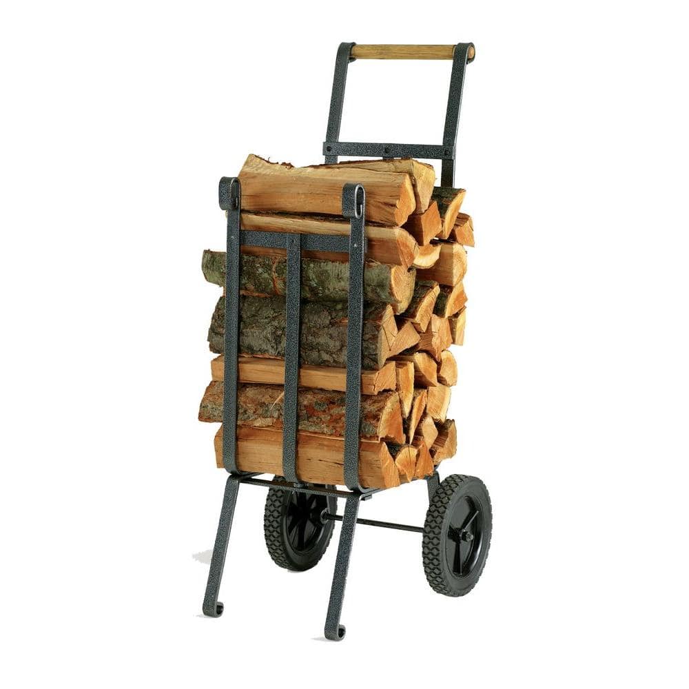 Heavy Duty Grey Metal Log Cart with Wheels