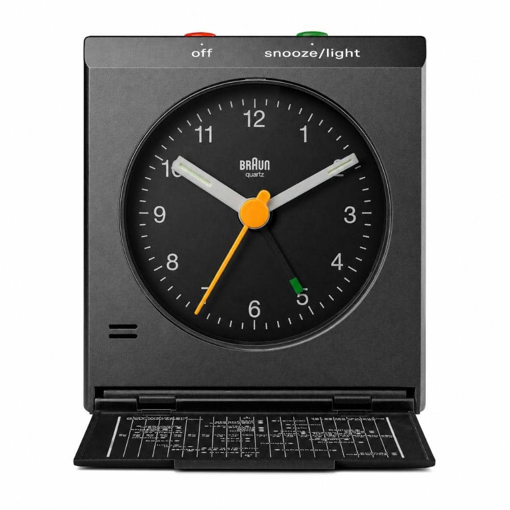 Classic Analogue Travel Alarm Clock, Black, Quiet Quartz, Crescendo Alarm