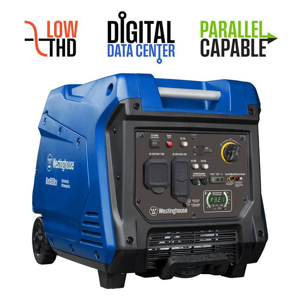 Westinghouse 5,000-Watt Gas Powered Portable Inverter Generator with Recoil Start, LED Data Center