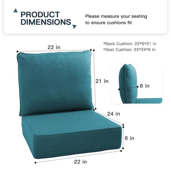 PlushCore 22 in. x 24 in. x 6 in. 2-Piece Deep Seating Outdoor Dining Chair Thick Cushion Set in Peacock Green (1-Set)