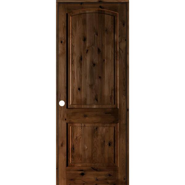 Krosswood Doors 24 in. x 96 in. Knotty Alder 2-Panel Right-Handed Provincial Stain Wood Single Prehung Interior Door with Arch Top