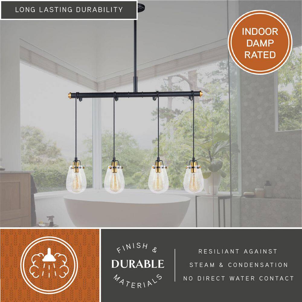 Kassidy 32.5'' Black and Natural Brass Four-Light Indoor/Outdoor Pendant