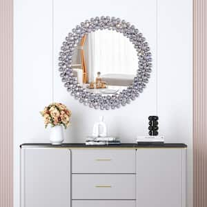 23.6 in. W x 23.6 in. H Round Mirrors for Wall Decor Crystal Decorative Wall Mirror for Living Room