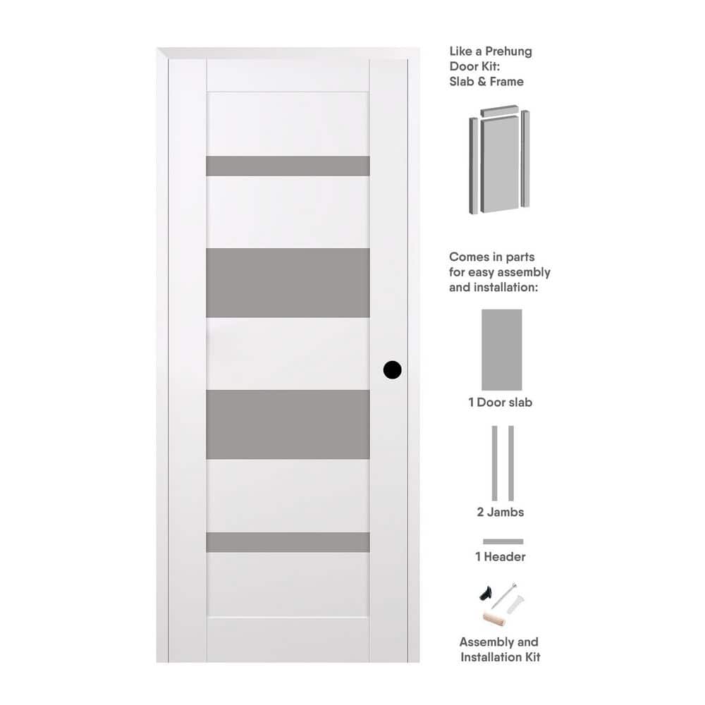 "Mirella 36"" x 80"" Left Hand 4 Lite Frosted Glass Snow White Composite Wood Single Prehung Door" price history on PriceWatchPro