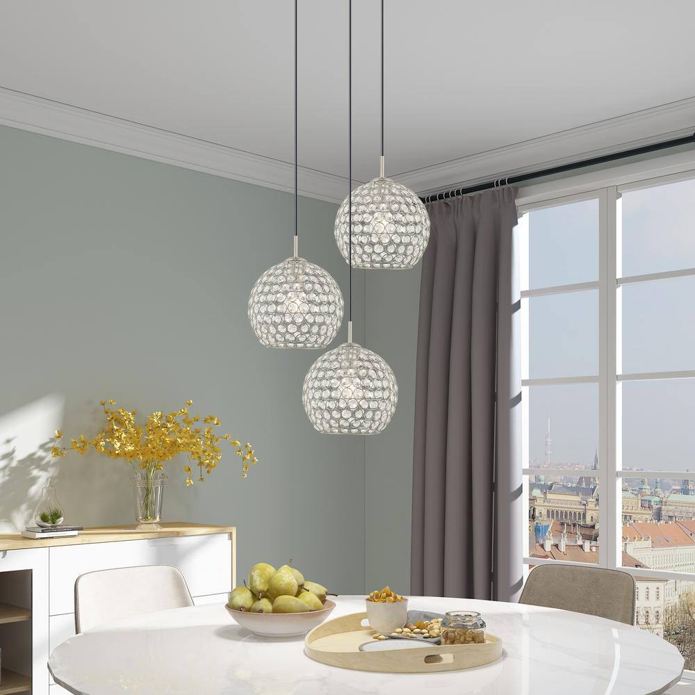 Cassandra Brushed Nickel Mini Globe Pendant with Clear Crystals