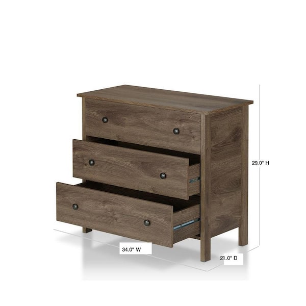 Furniture of America London 3-Drawer Distressed Walnut Chest of