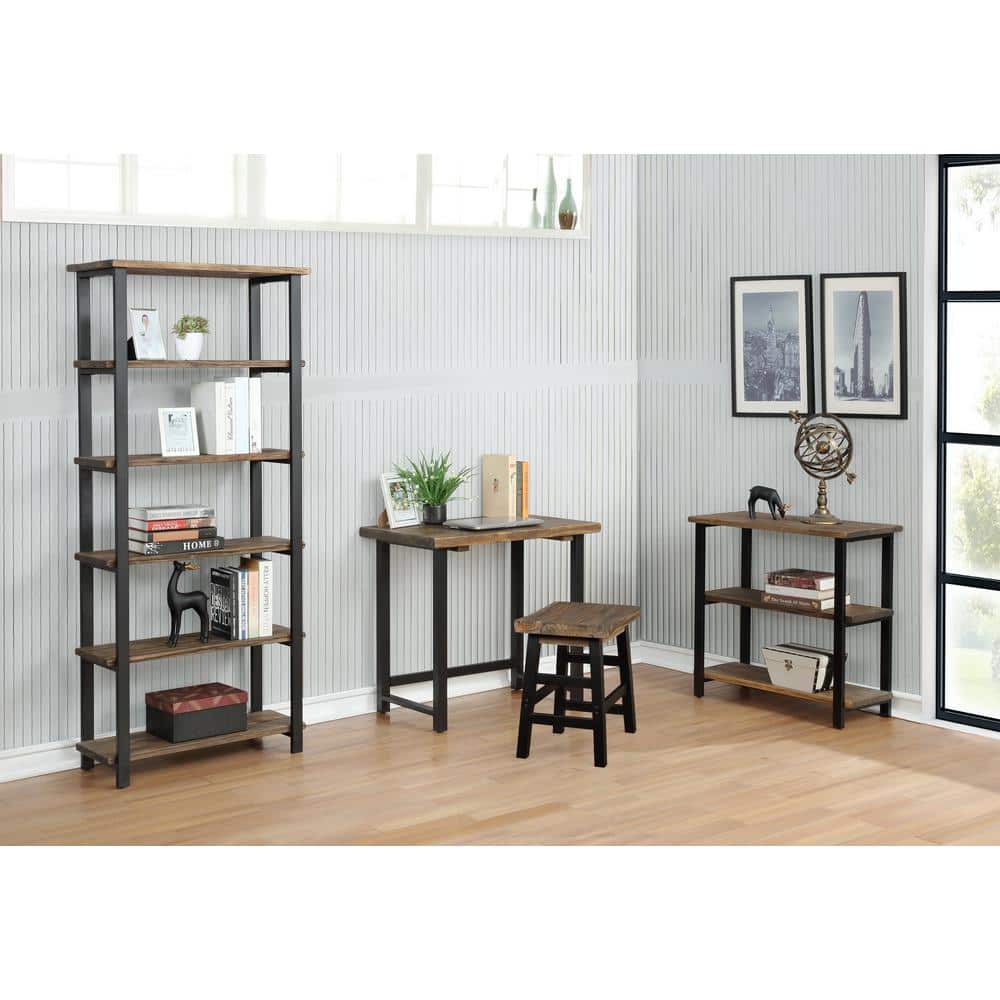 Compact Rustic Industrial Black and Wood Desk