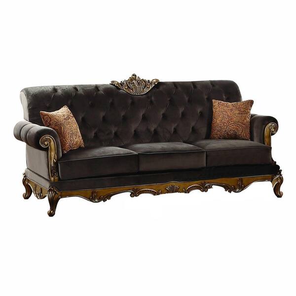 HomeRoots Amelia 41 in. Charcoal Fabric 3-Seater Chesterfield Sofa with Removable Cushions