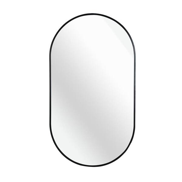Black 20 in W x 28 in. H Farmhose Oval Aluminium Framed Mirror Wall Mirror Wall Decor Mirror