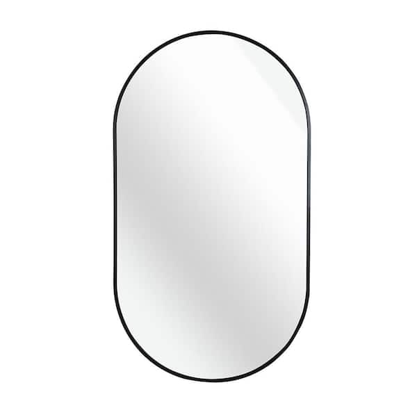 Black 20 in W x 28 in. H Farmhose Oval Aluminium Framed Mirror Wall Mirror Wall Decor Mirror