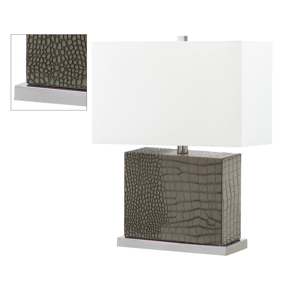 Delia 21-inch Gray Faux Alligator Table Lamp with Silver Finish