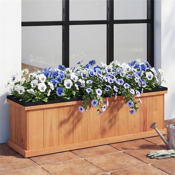 13 in. Width x 40 in. Length Rectangular Wooden Flower Planter Box Garden Yard Decorative Window Box
