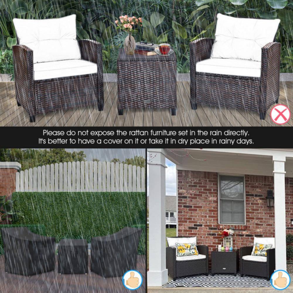 Turquoise Cushioned Rattan 3-Piece Patio Conversation Set