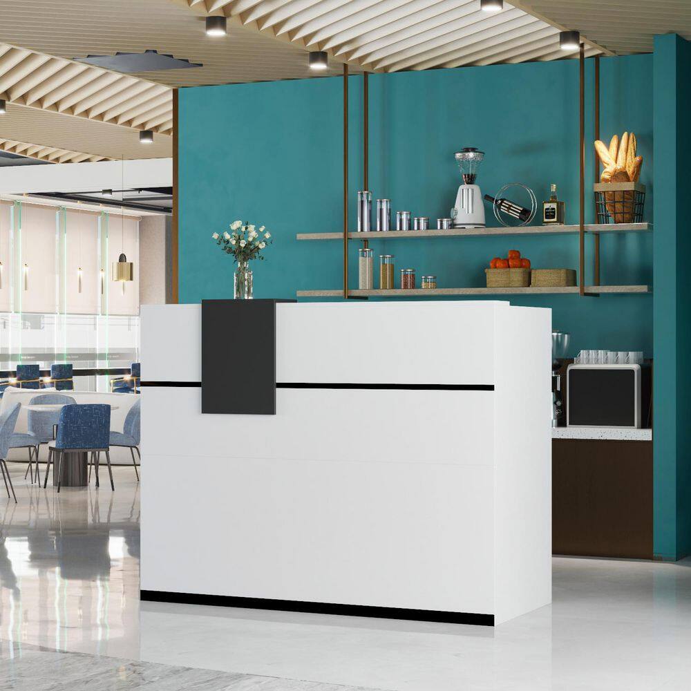 55.1 in. W x 23.6 in. D Rectangular White MDF Computer Desk with a Desktop, 6-Storage Shelves, 1-Drawer and 1-Cabinet