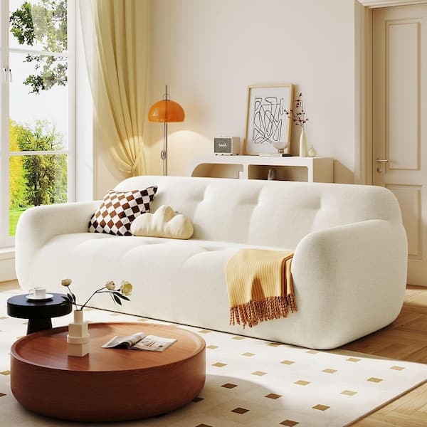 85.8 in. Round Arm Chenille, Corduroy Sectional Sofa with Tufted Style, Powder-Free Foam, Pocket Spring in. Beige