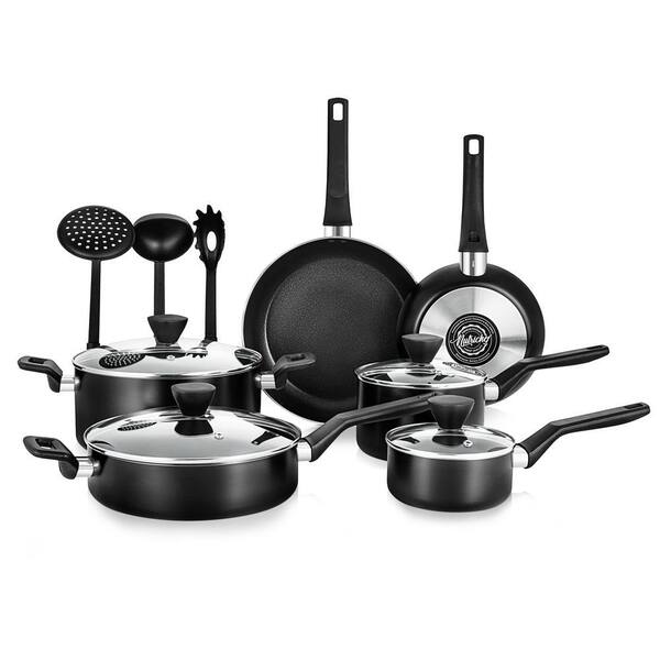 Nutrichef 13 Piece Aluminum Stylish Kitchen Cookware Set Non Stick In Black Nccwa13 The Home Depot