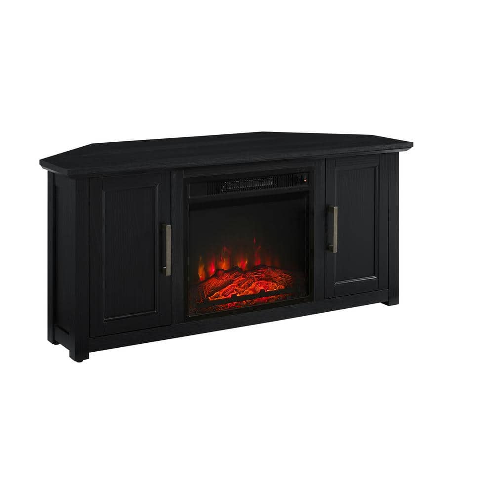 Black Corner TV Stand with Fireplace and Cabinets