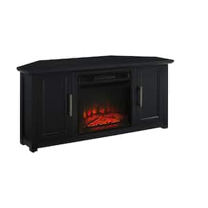 Camden Black 48 in. Corner TV Stand with Fireplace Fits 50 in. TV with Cable Management