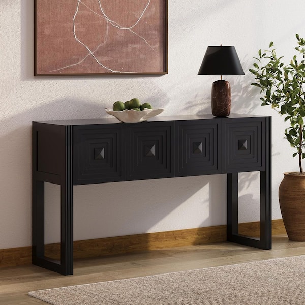 CHRISTOPHER KNIGHT HOME Riggan 54.9 in. Black Rectangle Geometric Wood ...