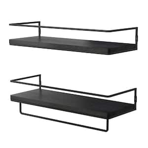 5.71 in. D x 15.7 in. W x 2.28 in. H Black Floating Shelves with Towel Rack (Set of 2)