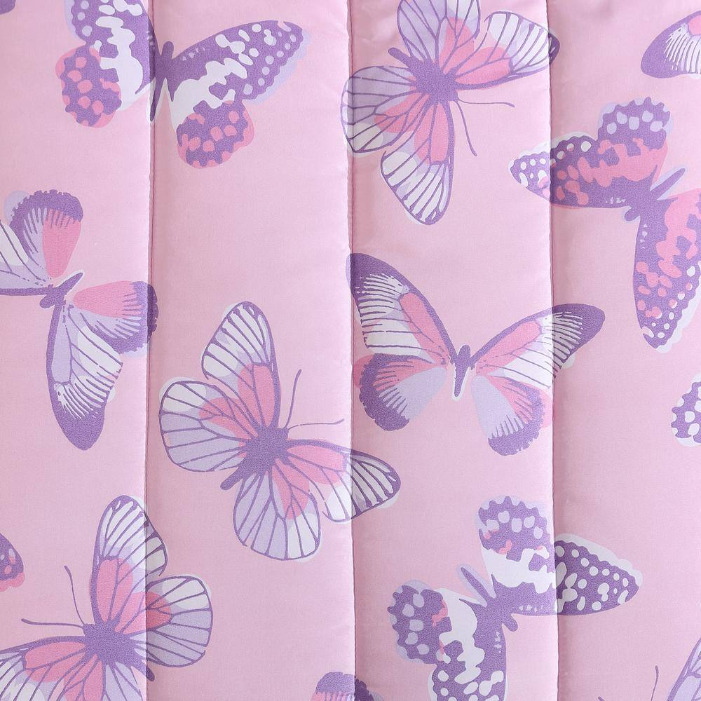 Pink and Purple Butterfly Twin Microfiber Comforter Set