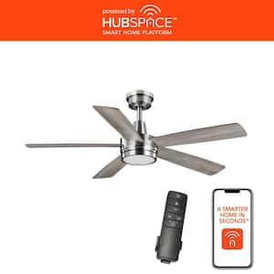 Fanelee 54 in. White Color Changing LED Brushed Nickel Smart Ceiling Fan with Light Kit and Remote Powered by Hubspace