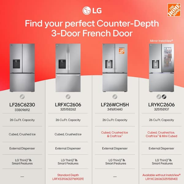 LG 26 cu. ft. Counter-Depth MAX 3-Door French Door Refrigerator in