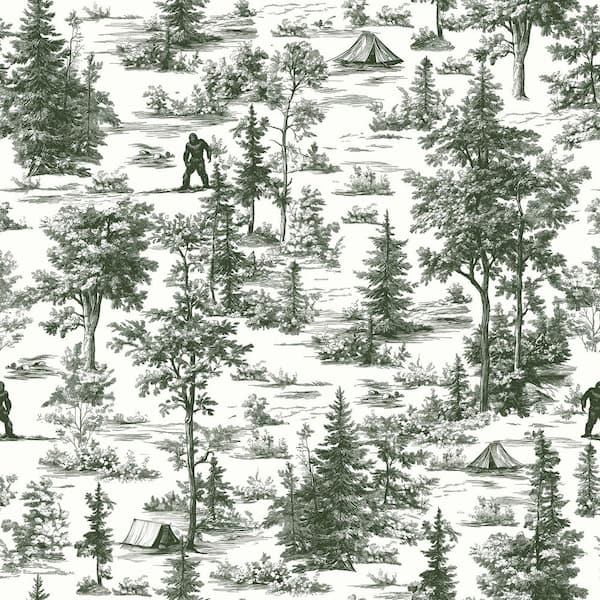 Bigfoot Novelty Toile Green Peel and Stick Wallpaper