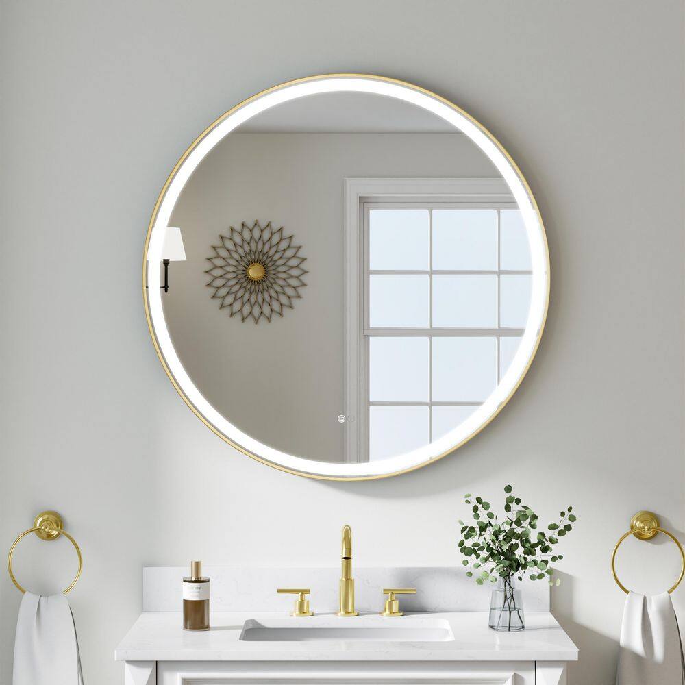 36 in. W x 36 in. H Round Framed LED Dimmable Anti-Fog Wall Bathroom Vanity Mirror in Brushed Gold, IP54 price history on PriceWatchPro