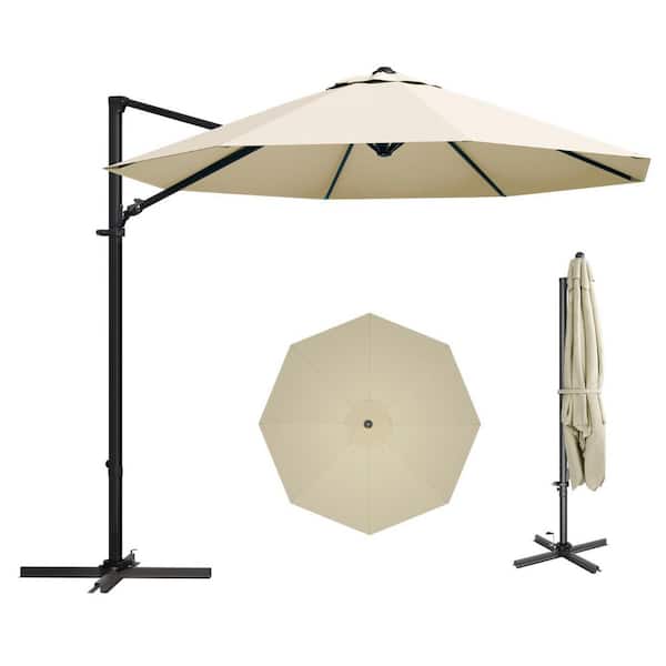 Tozey 10 ft. Market Cantilever Outdoor Patio Umbrella Picnic Table Umbrella in Beige