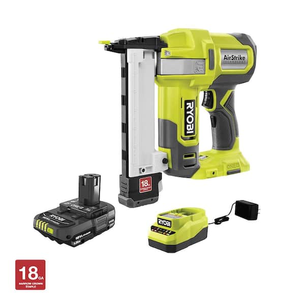 RYOBI ONE+ 18V 18-Gauge Cordless AirStrike Narrow Crown Stapler Kit with 1.5 Ah Battery and Charger