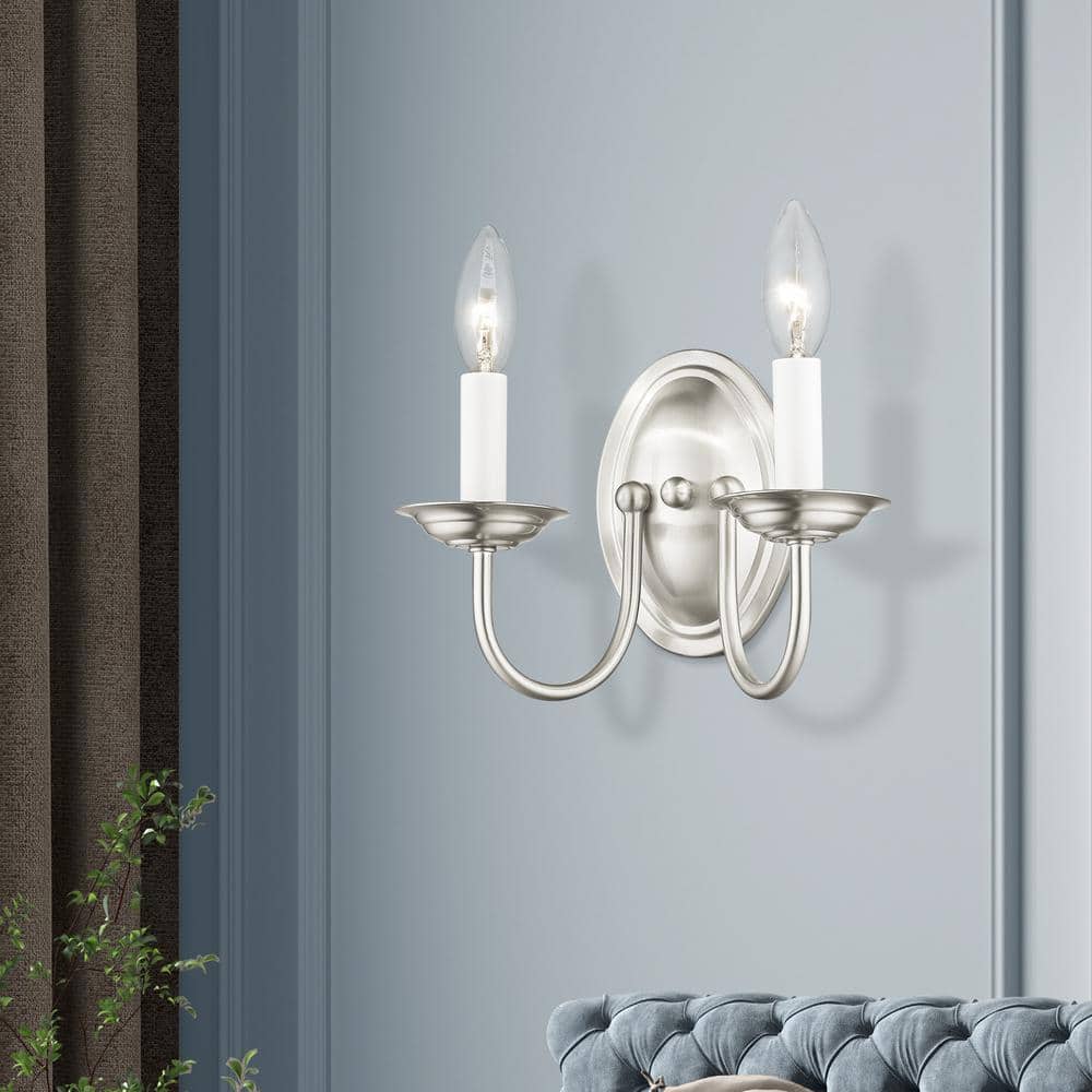 Elegant Traditional Brushed Nickel 2-Light Wall Sconce