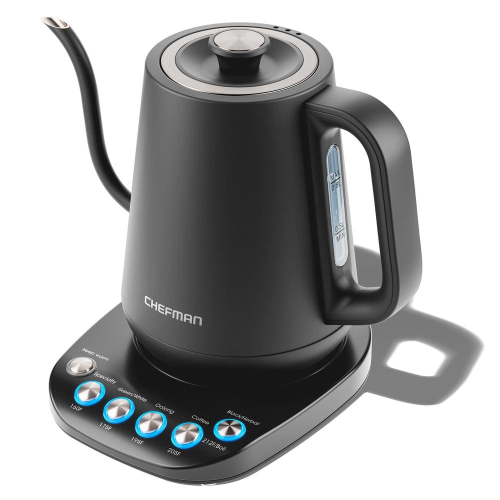 Chefman Black 0.8L Gooseneck Electric Kettle with Temperature Control