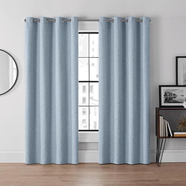 Eclipse Lawson Blue Solid Polyester 50 in. W x 84 in. L Grommeted Blackout Curtain Panel
