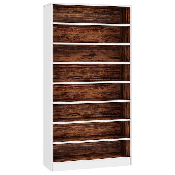 BYBLIGHT Lauren 8-Tier Large Wood Shoe Storage Cabinet with Adjustable Shelves, Tall Shoe Cabinet 32-Pairs Shoes, White and Brown