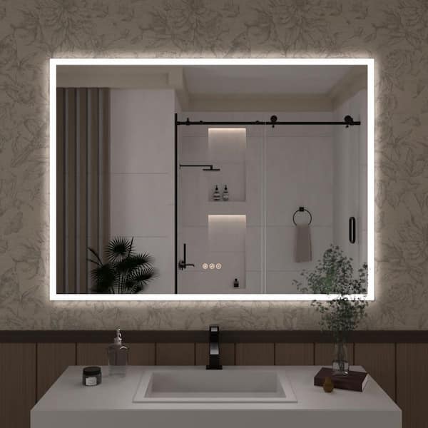 Haru 48 in. W x 36 in. H Rectangular Frameless LED Wall Bathroom Vanity Mirror