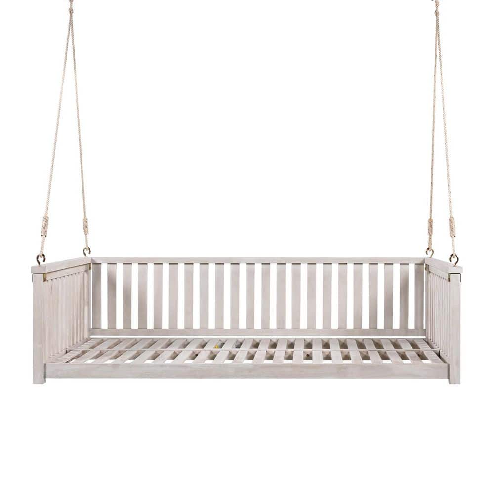 41.3 in. 2-Person White Wood Patio Swing without Cushion